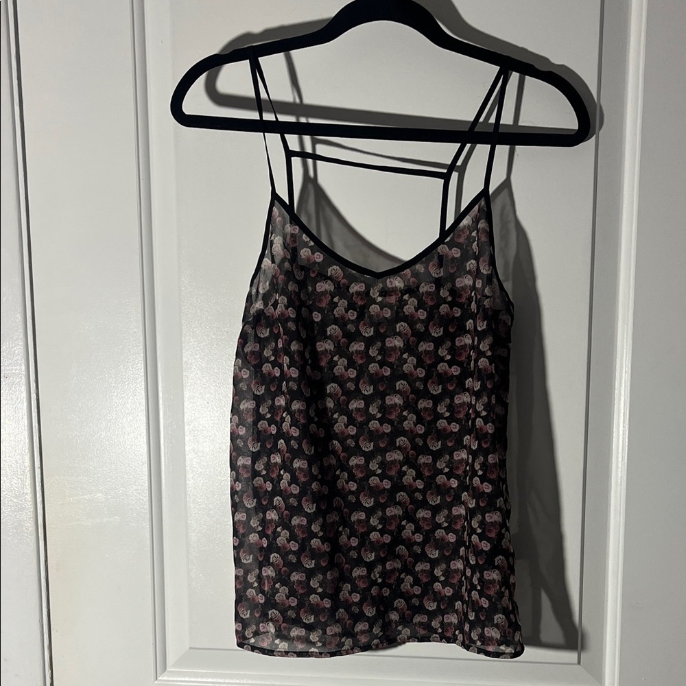 Divided Black Floral Tank Top